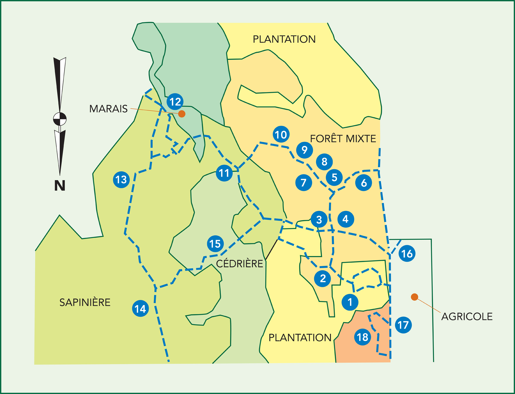 carte des sites de la forêt jardinée